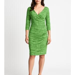 Samantha Sung NWT Green Monica Cotton Stretch V-Neck Midi Dress Size 4